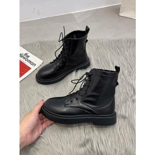 Martin boots 2021 summer new female wild low-heeled black motorcycle boots British style solid color short boots