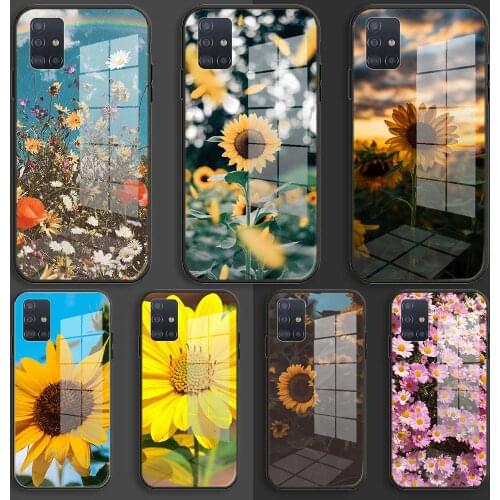 Summer Daisy Sunflower Floral Soft Silicone Glass Case For Samsung Galaxy A10 A20 A30 A40 A50 A70 A31 A51 A71 Balck Cover