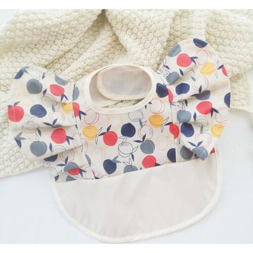 New Korean Style PU Baby Bibs Waterproof Tableware With Angel Wings Children Feeding Pocket Burp Cloth Decorative Dot Accessory