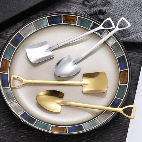 Household Stainless Steel Tableware Golden Shovel Shovel Shape Stirring Spoon Coffee Ice Cream Watermelon Spoon Tool