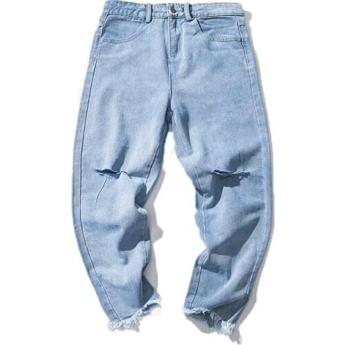 Wholesale 2020 fashion casual Korean trend mens ripped hole jeans students casual wild spring hip hop streetwear denim pants