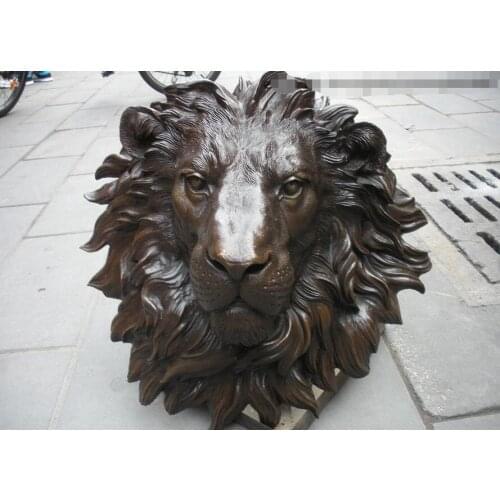 Chinese Pure Bronze HSBC Lions Head Wall Hang Family Decor Art Sculpture