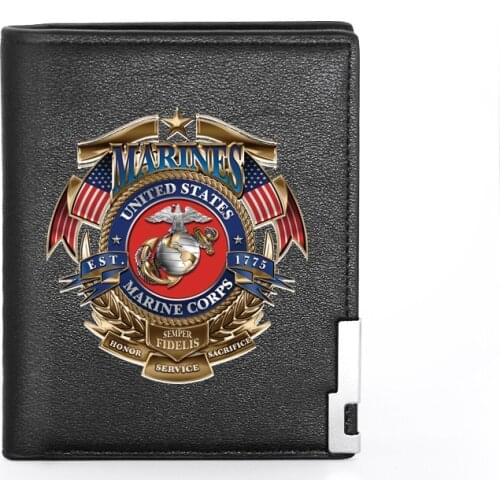 Classic Military Marines Printing Mens Wallet Leather Purse For Men Credit Card Holder Short Male Slim Money Bags