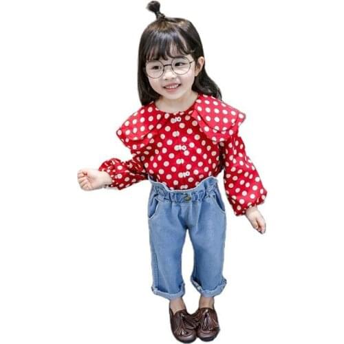 Girls Clothing Sets Infant Long Sleeve Shirt Jeans 2Pcs Toddler Polka Dot Lapel Clothes Suit Newborn Outfits Baby 0-5 Years