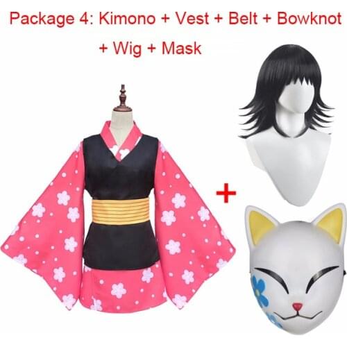 Anime Demon Slayer Kimetsu no Yaiba Makomo Cosplay Costume Women Kimono Uniform PVC Mask Wig Halloween Party Costumes