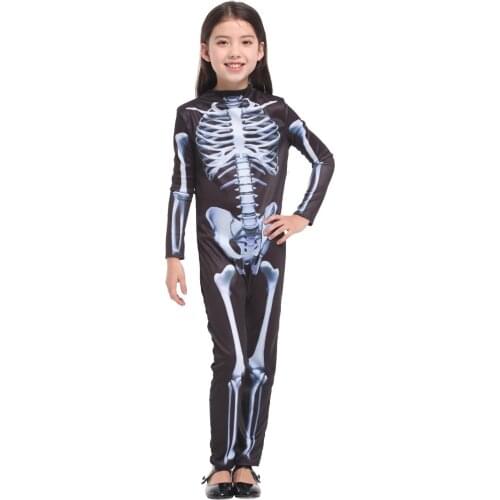 Shanghai Story Girls Skeleton Costume Hallowen Cospaly Bodysuit for Kids