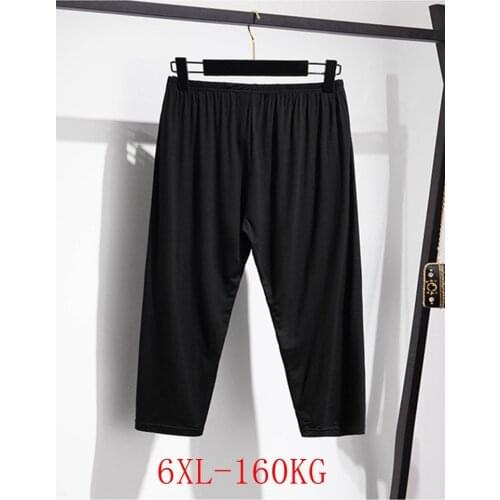 Summer plus size cropped leggings 2XL-6XL fashion womens elastic waist casual loose solid color plus size cropped leggings