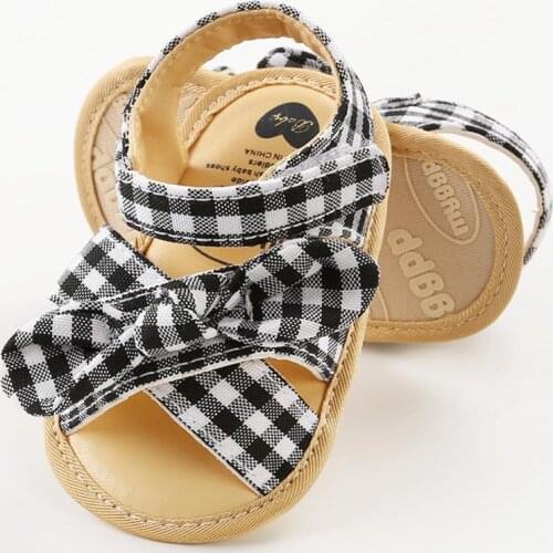 0-18M Summer Fashion Toddler Girls Bow Plaid Breathable Anti-Slip Sandals