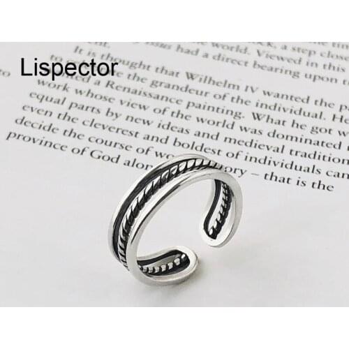 Lispector 925 Sterling Silver Simple Retro Layered Twisted Rings for Women Men Vintage Open Ring Casual Unisex Jewelry Gifts
