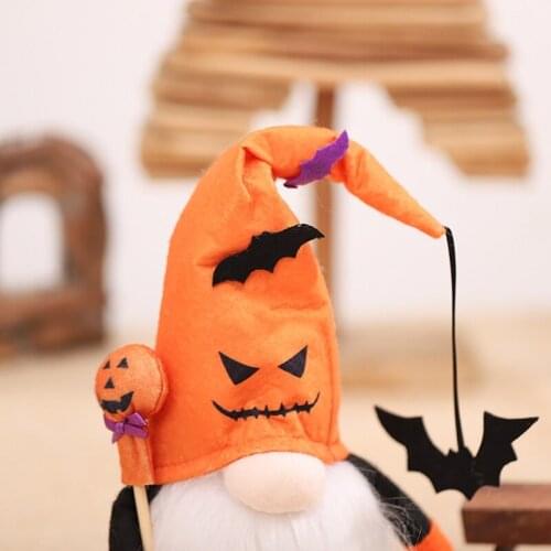 M5TF Halloween Gnome Pumpkin Bat Swedish Tomte Nisse with LED Light Handmade Home Farmhouse Kitchen Tiered Tray Decor