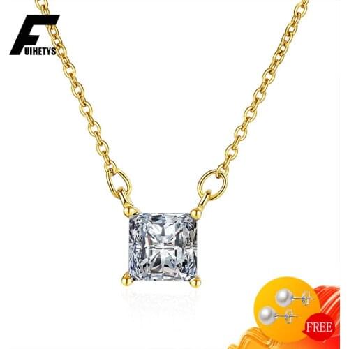 Trendy 925 Silver Jewelry Necklace with Square Shape Zircon Gemstone Pendant for Women Wedding Engagement Party Gift Accessories