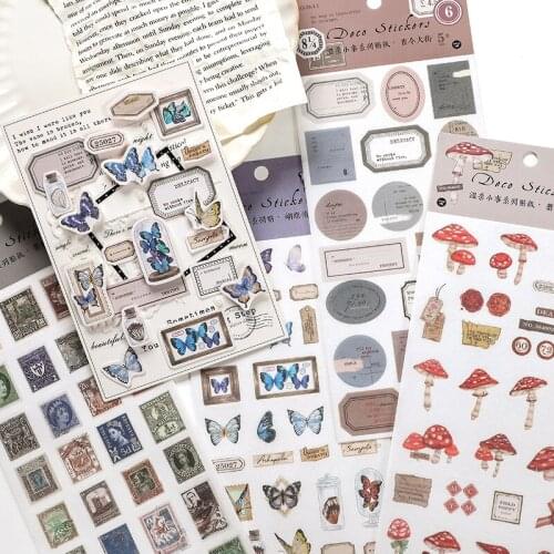 Postage Scrapbooking Stickers Vintage Style Self-adhensive Diy Decorative Mushroom Paster Decals Sticker For Scrapbooking Diary