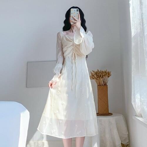 2021 Autumn new Mori soft, elegant, sweet, slim French retro waist dress