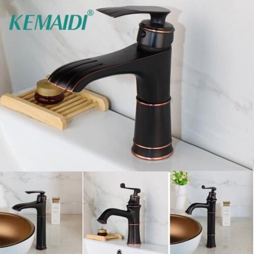 KEMAIDI Newly Black Brushed ORB Basin Faucet Carved Handle Bathroom Faucets Hot Cold Mixer Tap Kitchen Faucets Deck Mounted