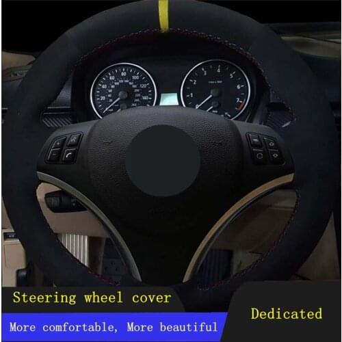 Car Accessories Steering Wheel Covers Black Hand-stitched Soft Suede Leather For BMW E90 E91 E92 E93 E87 E81 E82 E88 X1 E84
