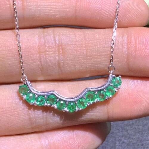 Naturel green emerald gem Necklace S925 sliver natural gemstone Necklace Pendant wave geometry women girl party gift jewelry