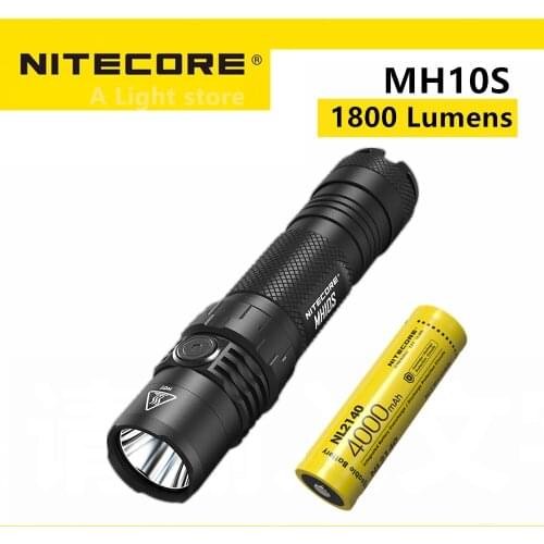 NITECORE MH10S LED spotlight long-range portable 1800 lumen usb-c rechargeable small straight flashlight with NL2140 4000mAh Bat