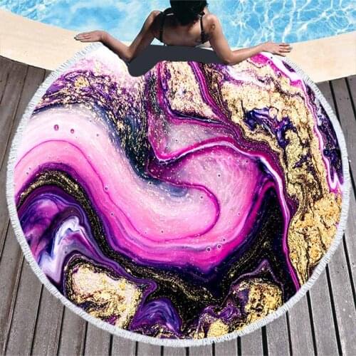 Quicksand Marble Round Beach Towel Microfiber Abstract Pattern Shower Bath Yoga Towel With Tassels Beach Mat Cover Swim Blankets
