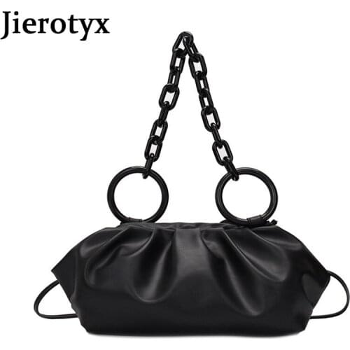 JIEROTYX Luxury Dumpling Shape Shoulder Bags For Women Fashion Chain Crumpled Leather Casual Shoulder Bags Chic Crossbody Bag