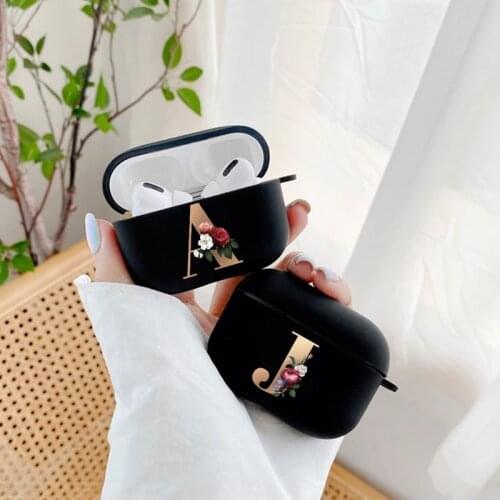Floral Golden English Letter A B C Silicone Case For Airpod Pro Cases Wireless Bluetooth Earphone Cover For Air Pods 3 Funda Bag