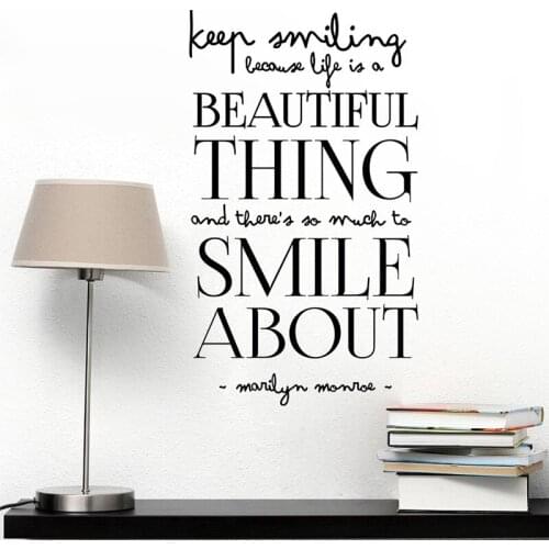 Keep smiling life is a beautiful thing quotes wall arts home decoration living room diy wall decals vinyl stickers