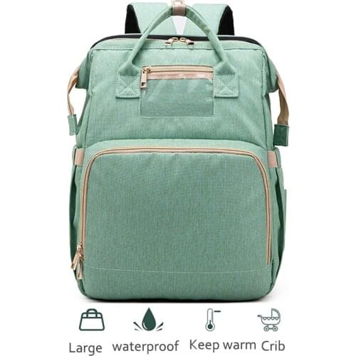 2in1 Mummy Maternity Diaper Bag With Folding Bed Large Travel Green Backpack For Mom Waterproof Baby Changing Nappy Stroller Bag