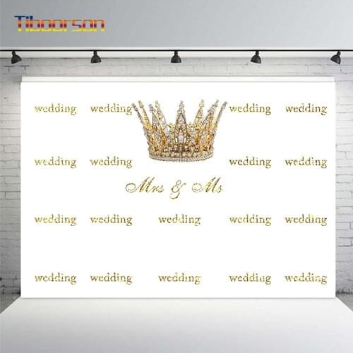 Wedding Backdrop Decoration Bridal Crown Golden Words Background Photography For Photo Studio Marry Party Banner Photocall Prop