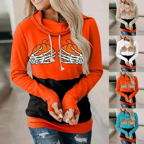 Hoodies Sweatshirts Sportwear Casual Tops Halloween Hoodie Pullover Pumpkin Hands Claw Pattern Halloween Drawstring Hooded Top