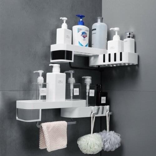 Bathroom Rotatable Corner Shelf Organizer Wall Mounted Shampoo Holder Cosmetic Storage Rack Household Shelf Items Accessories