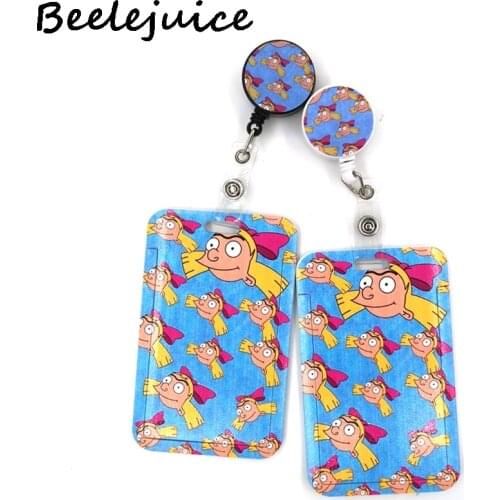 Funny Cartoon Character girl Cute Card Cover Lanyard Retractable Student Nurse Badge Reel Clip ID Card Badge Holder accessories