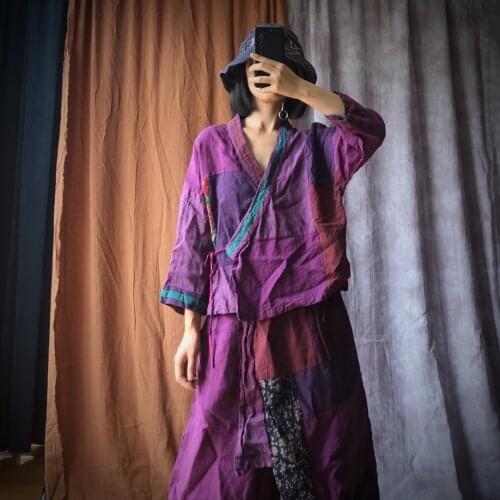 Women Loose Linen Patchwork Jacket Ladies Flax Short Coat Outerwear Female 2020 Vintage Coat