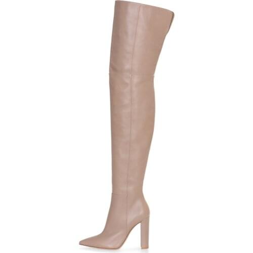 Black Over The Knee High Boots Nude Chunky Heel Thigh High Boots Size 44 45 Ladies Winter Shoes Tall Botas