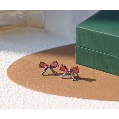 2020 Korea New Design Fashion Jewelry Exquisite Copper Inlaid Colored Zircon Sweet Bow Female stud Earrings