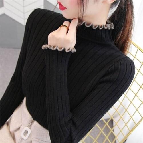 Ladies Pullover Half Turtleneck Sweater Women Korean Winter New Slim Knit Bottoming Shirt Women