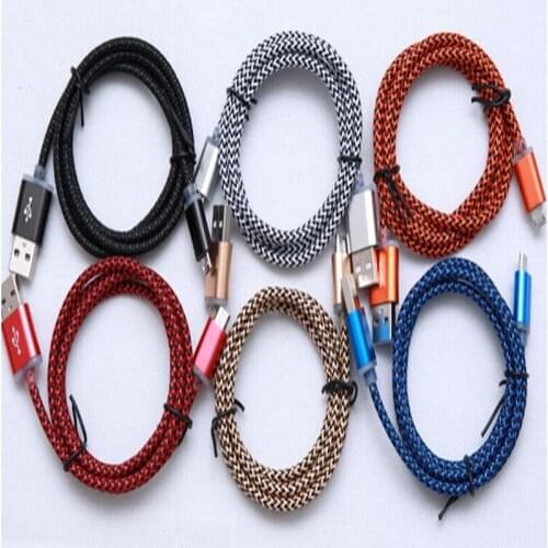100pcs/lot 1m 3FT Colorful Fabric Nylon Braided Micro USB Data Sync Charger Cable Line For Samsung S3 S4 S6 S7 htc
