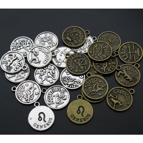12pcs/Set Antique Silver Bronze 12 Constellation Charm Pendant for Jewelry DIY Making Accessories Necklace Handmade 20x18mm