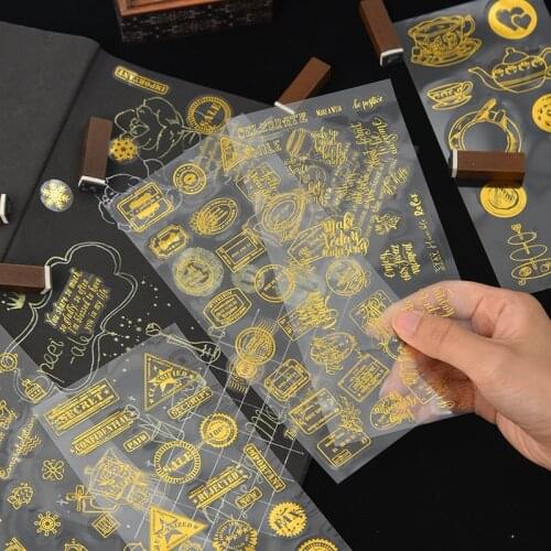 2 Sheets/Pack Golden Stamping Glitter Decorative Stickers Notebook Travelling Decoration