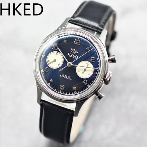 38mm HKED 1963 Chronograph Watch Men Sapphire Glass Original Seagull Movement Mechanical Manual Winding Wristwatches With Goose
