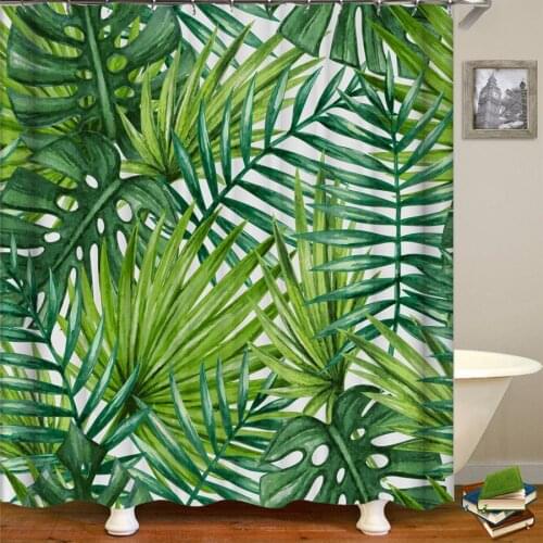 3d Bathroom Curtains Tropical Green Leaves Plants Monstera Printing Shower Curtain Home Decoration Waterproof Fabric Bath Screen