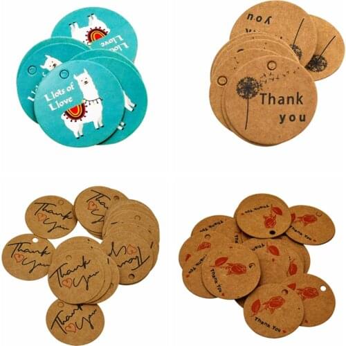 50pcs Lovely Unicorn Mermaid Alpaca Kraft Paper Gift Tags Thank You Labels For Kid Birthday Gift Candy Packaging Hang Paper