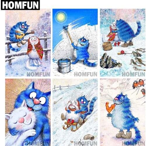 HOMFUN Full Square/Round Drill 5D DIY Diamond Painting "cartoon blue cat" 3D Embroidery Cross Stitch 5D Home Decor Gift