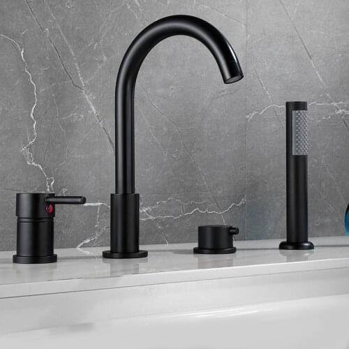 BAKALA 4Pcs Bathroom Bathtub Faucet Basin Faucet Deck Mounted Handheld Tub Mixer Tap Cold Hot Mixer Water Tap With Hand Shower