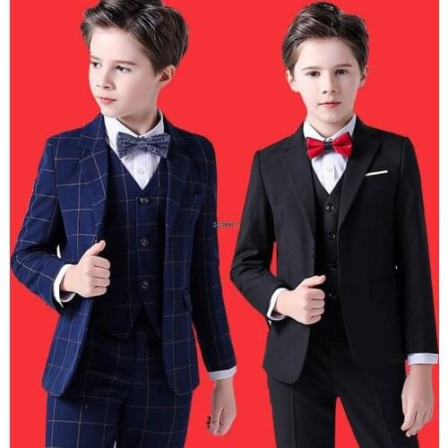 Flower Boys Formal Wedding Suit Kids Prom Party Tuxedo Blazer Childrens Day Pinao Performance Costume school uniform 2-14T