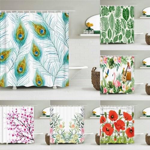 Flowers Birds Feather Shower Curtains Bathroom Waterproof Bath Curtains With 12 Hooks 3d Printing Polyester Fabric Bath Screen