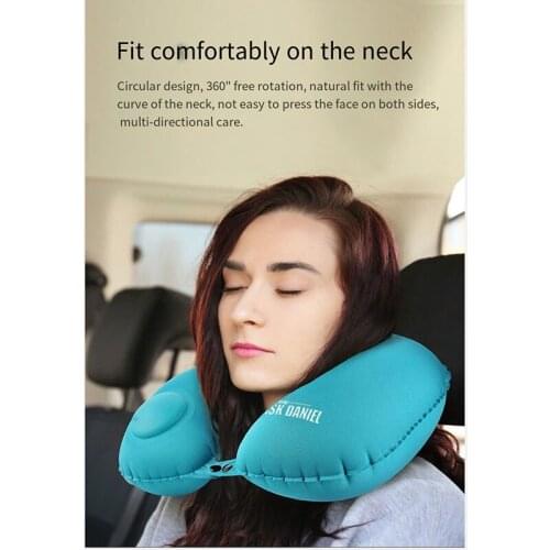U-Shape Travel Pillow Automatic Air Inflatable Airplane Car Pillows Ring Pillow Folding Press Type Bed Pillows Neck Cushion