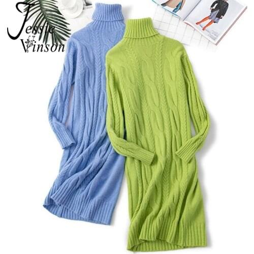 Jessie Vinson Turtleneck Long Sleeve Twisted Sweater Dress Women Straight Long Knitted Dress Autumn Winter Warm Pullover Dresses