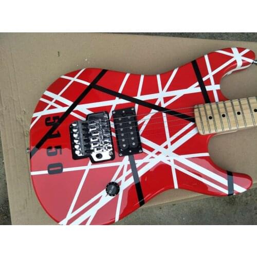 Red Body Electric Guitar with Black and White Stripes,1 Open Pickups,Maple Fretboard, Floyd Rose,Offer Customized