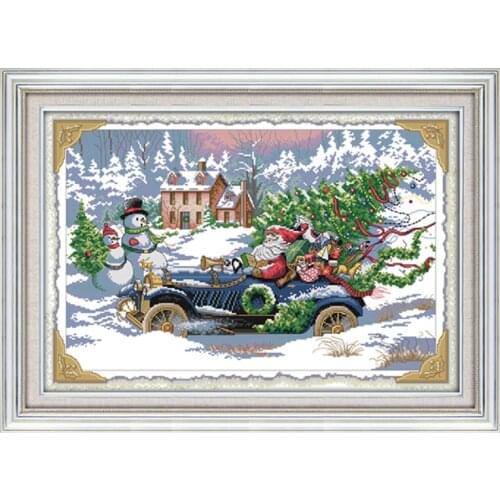 Everlasting Love Roadster Santa Ecological Cotton Chinese Cross Stitch Kits 11CT Printed DIY Gift New Year Decorations For Home