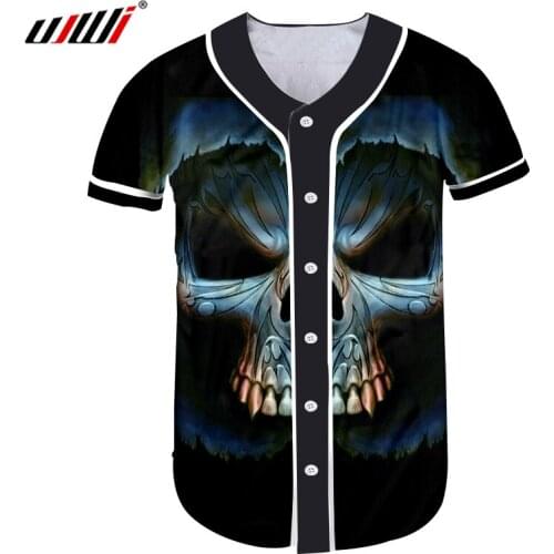UJWI Mens Button Tshirts 3D Digital Print Grim Reaper Baseball Jerseys T-shirts Homme Bodybuilding Fitness Short Sleeve Shirts
