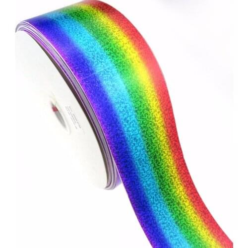 100Y/lot 75mm 3" full foil hologram rainbow grosgrain ribbon for bows accessories welcome custom order
